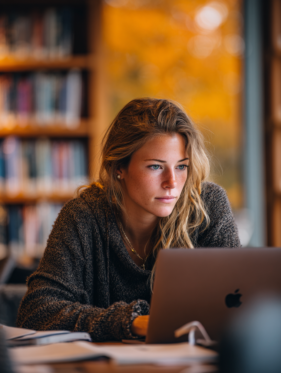 Woman studying a bible plan through BibleU on her laptop.